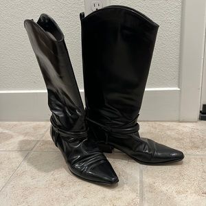 Neiman Marcus | Via Spiga VINTAGE black leather western boots (Made in Italy)